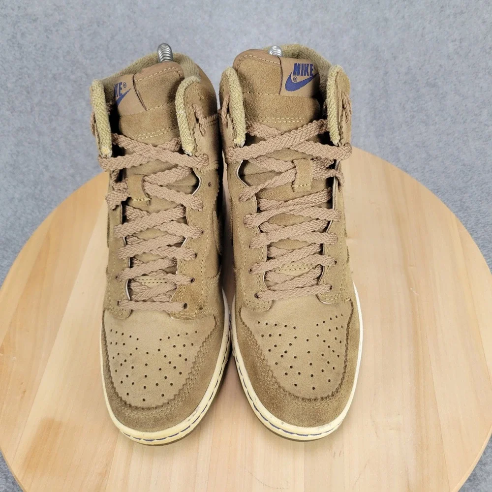 Nike Dunk Sky High Women 6.5 Khaki Suede Hidden Wedge Sneakers 528899-201